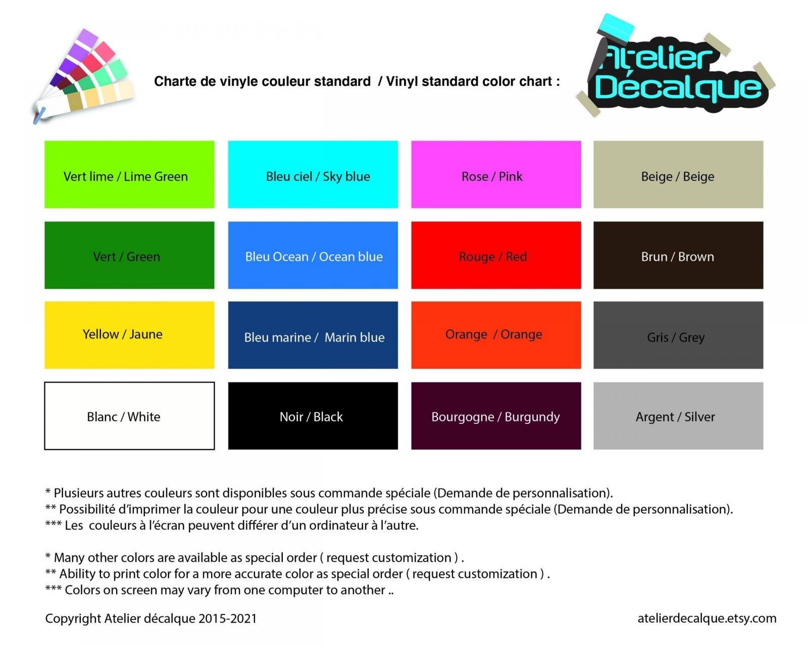 Charte de couleur disponible Charte de couleur disponible