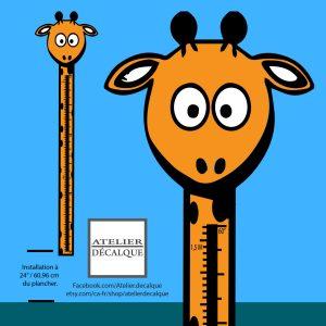 Autocollant mural E-008 – Échelle de croissance de la Girafe