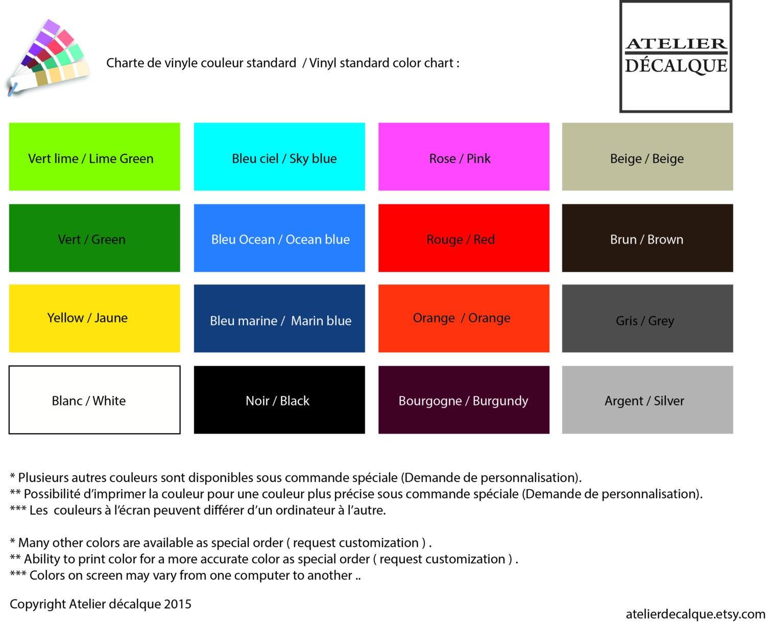 Charte de couleur disponible Charte de couleur disponible